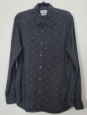 Lucky Brand Men's Button-Up Shirt Size L Black Geometric Cotton Casual